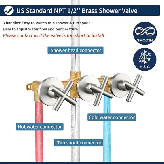 3 Handles Shower Faucet Set with Tub Spout Bathtub Shower Faucets Combo Set Shower System Complete Tub and Shower Trim Kit Brushed Nickel Shower Fixtures