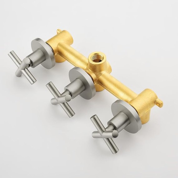 3 Handles Shower Faucet Set with Tub Spout Bathtub Shower Faucets Combo Set Shower System Complete Tub and Shower Trim Kit Brushed Nickel Shower Fixtures