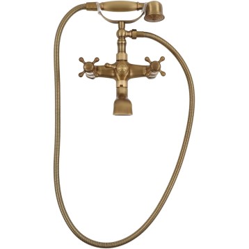 Handle Shower Head,Wall Mount Antique Brass Bathtub Faucet,Antique European Style Brass Wall Mounted Bathtub Shower Faucet System for Home Bathroom