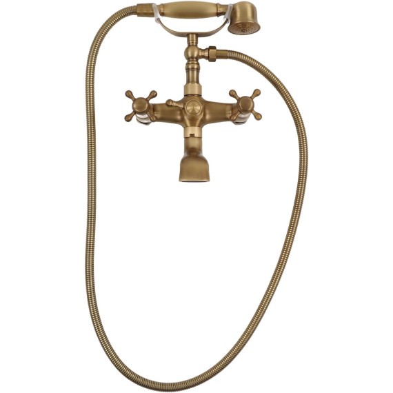 Handle Shower Head,Wall Mount Antique Brass Bathtub Faucet,Antique European Style Brass Wall Mounted Bathtub Shower Faucet System for Home Bathroom