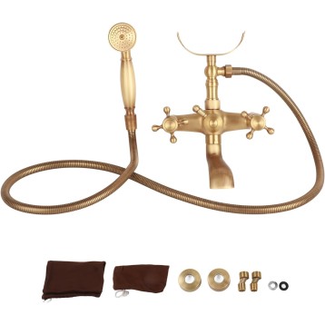 Handle Shower Head,Wall Mount Antique Brass Bathtub Faucet,Antique European Style Brass Wall Mounted Bathtub Shower Faucet System for Home Bathroom