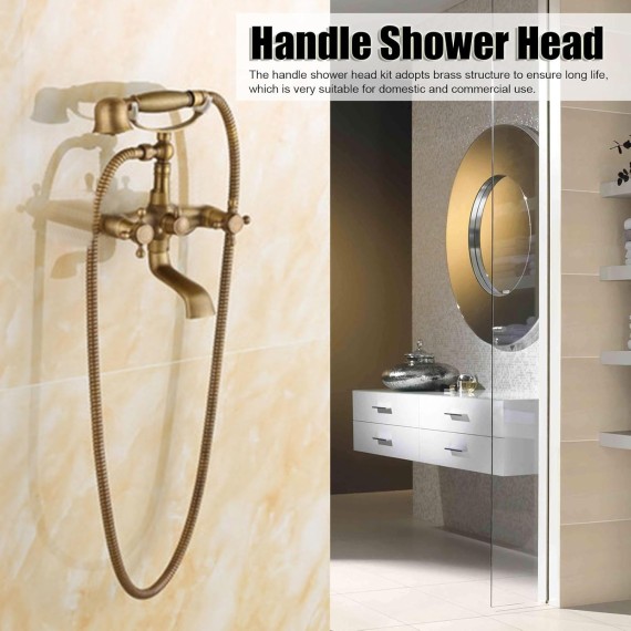 Handle Shower Head,Wall Mount Antique Brass Bathtub Faucet,Antique European Style Brass Wall Mounted Bathtub Shower Faucet System for Home Bathroom