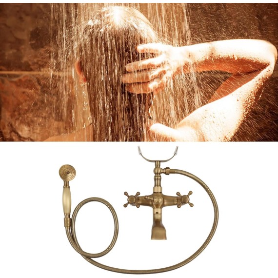 Handle Shower Head,Wall Mount Antique Brass Bathtub Faucet,Antique European Style Brass Wall Mounted Bathtub Shower Faucet System for Home Bathroom