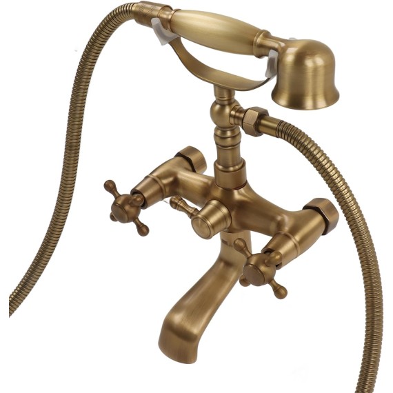 Handle Shower Head,Wall Mount Antique Brass Bathtub Faucet,Antique European Style Brass Wall Mounted Bathtub Shower Faucet System for Home Bathroom
