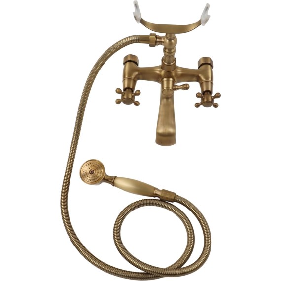 Handle Shower Head,Wall Mount Antique Brass Bathtub Faucet,Antique European Style Brass Wall Mounted Bathtub Shower Faucet System for Home Bathroom