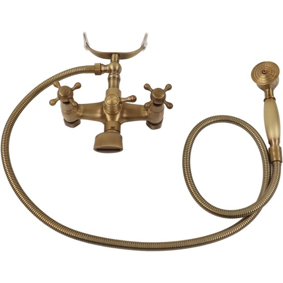 Handle Shower Head,Wall Mount Antique Brass Bathtub Faucet,Antique European Style Brass Wall Mounted Bathtub Shower Faucet System for Home Bathroom