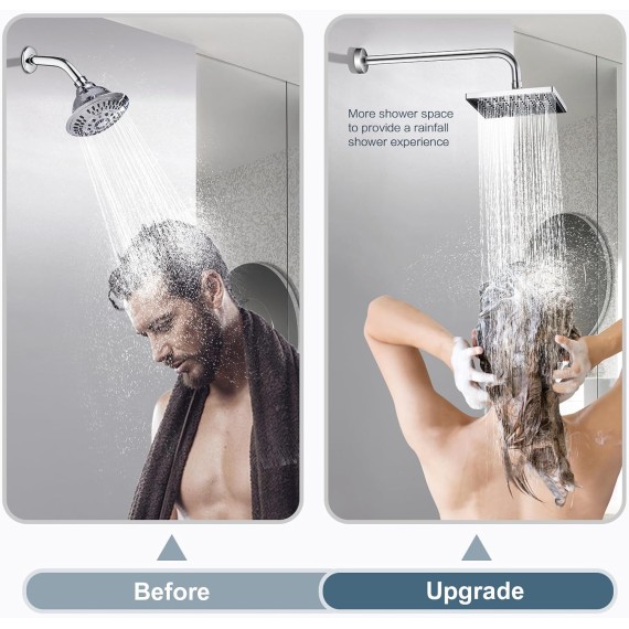 16 Inch Shower Head Extension Arm with Flange L Shaped Shower Arm Extender, Long Stainless Steel Rainfall Shower Head Pipe Arm, Chrome