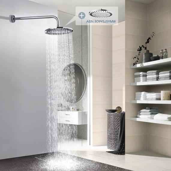 16 Inch Shower Head Extension Arm with Flange L Shaped Shower Arm Extender, Long Stainless Steel Rainfall Shower Head Pipe Arm, Chrome