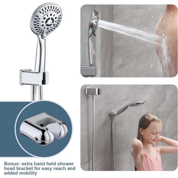 Shower Faucet Set, Shower Heads System with Rainfall Shower Head and Handheld Showerhead Combo, Shower Valve and Trim Kit, Wall Mounted Shower Holder and 79" Shower Hose, Chrome