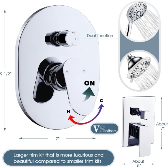 Shower Faucet Set, Shower Heads System with Rainfall Shower Head and Handheld Showerhead Combo, Shower Valve and Trim Kit, Wall Mounted Shower Holder and 79" Shower Hose, Chrome