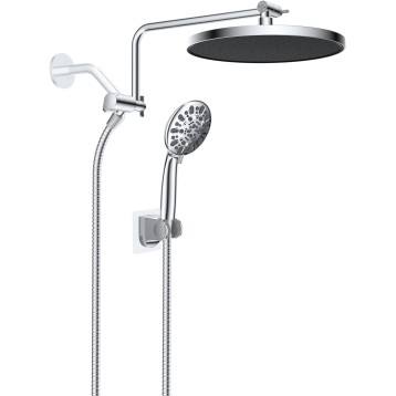 Self-cleaning Shower Head, 10'' High Pressure Rainfall Shower Head/Handheld Showerhead Combo with 12'' Adjustable Shower Extension Arm, 7-Spray, 71'' Hose, Showerhead Holder, Chrome