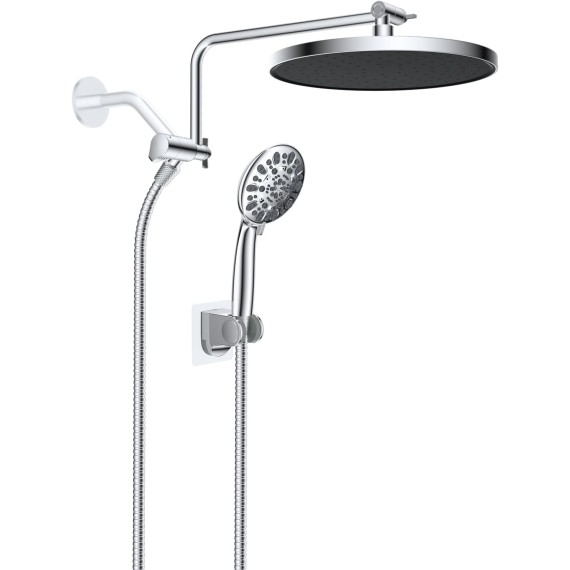 Self-cleaning Shower Head, 10'' High Pressure Rainfall Shower Head/Handheld Showerhead Combo with 12'' Adjustable Shower Extension Arm, 7-Spray, 71'' Hose, Showerhead Holder, Chrome