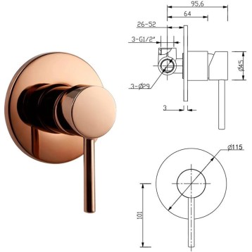 Concealed shower fitting set, rose gold hand shower with hose, holder with shower valve kit, solid brass polished bathroom shower tap for bathroom/bathtub (Size : Shower Set)