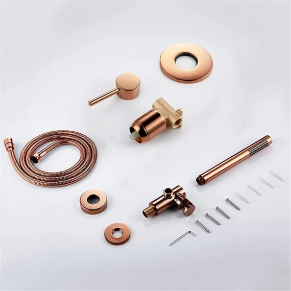 Concealed shower fitting set, rose gold hand shower with hose, holder with shower valve kit, solid brass polished bathroom shower tap for bathroom/bathtub (Size : Shower Set)