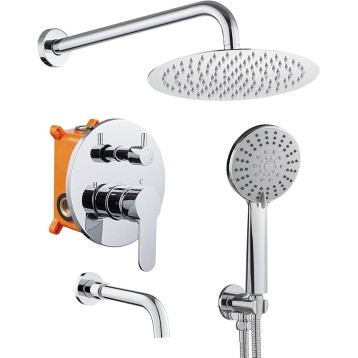 Shower System with Tub Spout, 10 inch Rain Shower and Handheld, Shower Faucet Set Complete Rough-in Valve and Trim Kit Included, Chrome