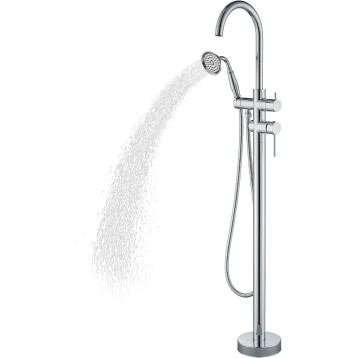 Floor Mount Bathtub Faucet Chrome Floor Mount Tub Filler High Flow Shower Faucets withDual Handheld Shower Mixer Taps Swivel Spout