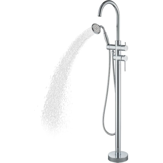 Floor Mount Bathtub Faucet Chrome Floor Mount Tub Filler High Flow Shower Faucets withDual Handheld Shower Mixer Taps Swivel Spout