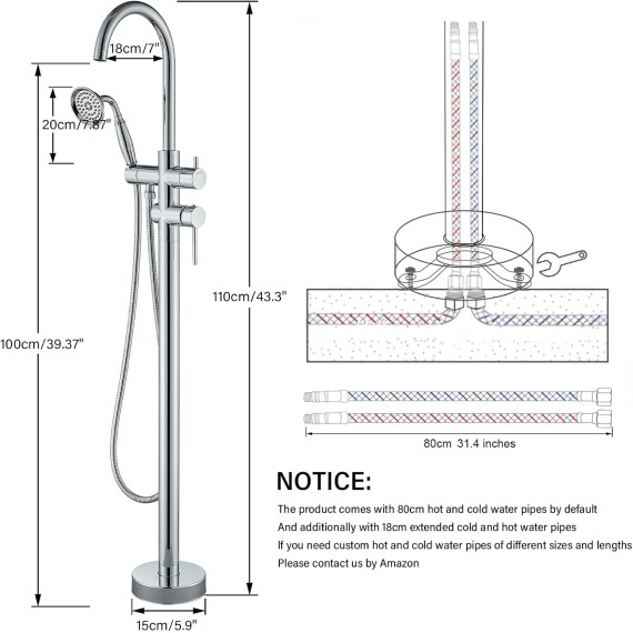 Floor Mount Bathtub Faucet Chrome Floor Mount Tub Filler High Flow Shower Faucets withDual Handheld Shower Mixer Taps Swivel Spout