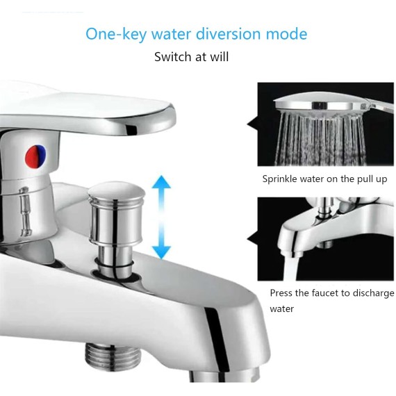 Bathtub Shower Faucet, Handheld Simple Shower Set, Wall-Mounted Copper Hot and Cold Water Mixer Tap, Multifunction Shower Head, 5 Water Outlet Modes