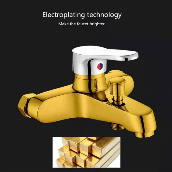 Bathtub Shower Faucet, Handheld Simple Shower Set, Wall-Mounted Copper Hot and Cold Water Mixer Tap, Multifunction Shower Head, 5 Water Outlet Modes