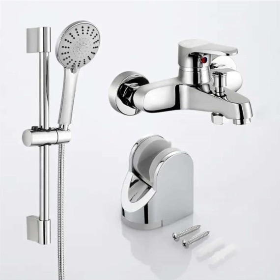Bathtub Shower Faucet, Handheld Simple Shower Set, Wall-Mounted Copper Hot and Cold Water Mixer Tap, Multifunction Shower Head, 5 Water Outlet Modes