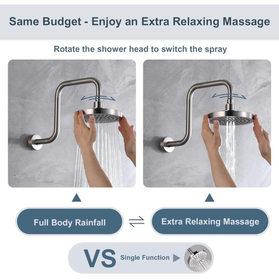 High Pressure Shower Head, 6 Inch Rain Shower Head, 2 Spray Settings Rainfall Shower Heads, Adjustable Angle Replacement Bathroom Showerhead, Easy Installation Brushed Nickel