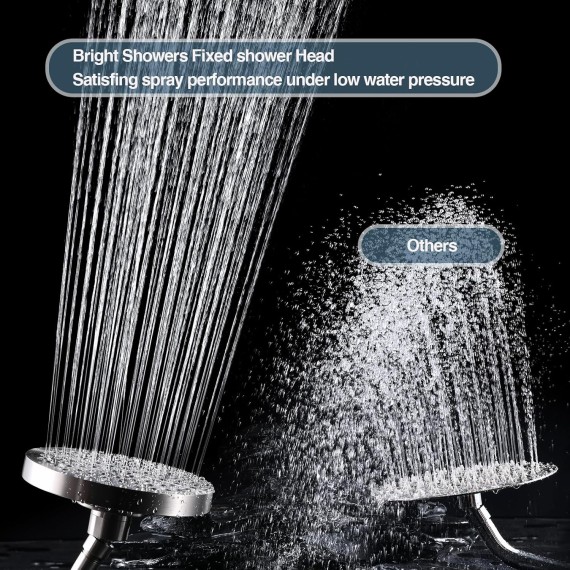 High Pressure Shower Head, 6 Inch Rain Shower Head, 2 Spray Settings Rainfall Shower Heads, Adjustable Angle Replacement Bathroom Showerhead, Easy Installation Brushed Nickel