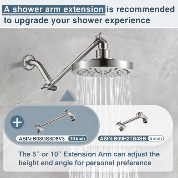 High Pressure Shower Head, 6 Inch Rain Shower Head, 2 Spray Settings Rainfall Shower Heads, Adjustable Angle Replacement Bathroom Showerhead, Easy Installation Brushed Nickel