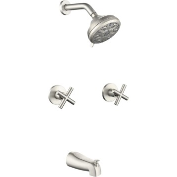2 Handle Shower Faucet Set with Tub Spout Bathtub Shower Faucet Combo Set Shower System Complete Tub and Shower Trim Kit Brushed Nickel Wall Mounted Shower Fixtures