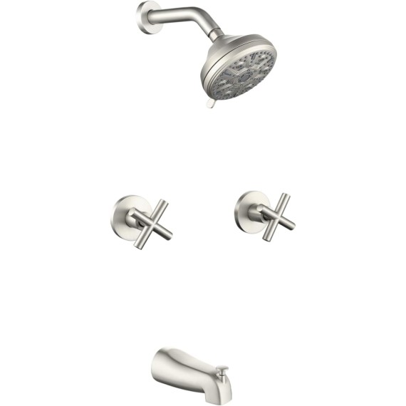 2 Handle Shower Faucet Set with Tub Spout Bathtub Shower Faucet Combo Set Shower System Complete Tub and Shower Trim Kit Brushed Nickel Wall Mounted Shower Fixtures