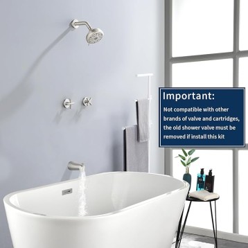 2 Handle Shower Faucet Set with Tub Spout Bathtub Shower Faucet Combo Set Shower System Complete Tub and Shower Trim Kit Brushed Nickel Wall Mounted Shower Fixtures