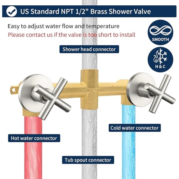 2 Handle Shower Faucet Set with Tub Spout Bathtub Shower Faucet Combo Set Shower System Complete Tub and Shower Trim Kit Brushed Nickel Wall Mounted Shower Fixtures