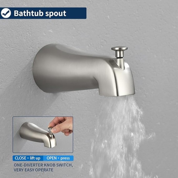 2 Handle Shower Faucet Set with Tub Spout Bathtub Shower Faucet Combo Set Shower System Complete Tub and Shower Trim Kit Brushed Nickel Wall Mounted Shower Fixtures
