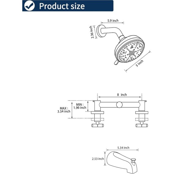 2 Handle Shower Faucet Set with Tub Spout Bathtub Shower Faucet Combo Set Shower System Complete Tub and Shower Trim Kit Brushed Nickel Wall Mounted Shower Fixtures