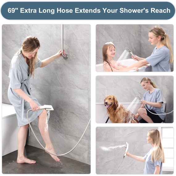 High Pressure Rain Shower Head Combo with Double Extension Arm, 8 Inch Rainfall Shower Head with Handheld Spray, Height Adjustable Dual Square Showerhead Set, Brushed Nickel