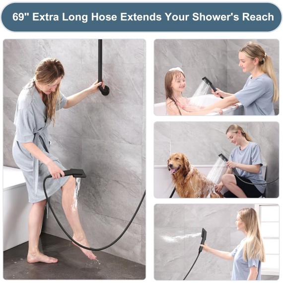 High Pressure Rain Shower Head Combo with Double Extension Arm, 8 Inch Rainfall Shower Head with Handheld Spray, Height Adjustable Dual Square Showerhead Set, Oil-Rubbed Bronze