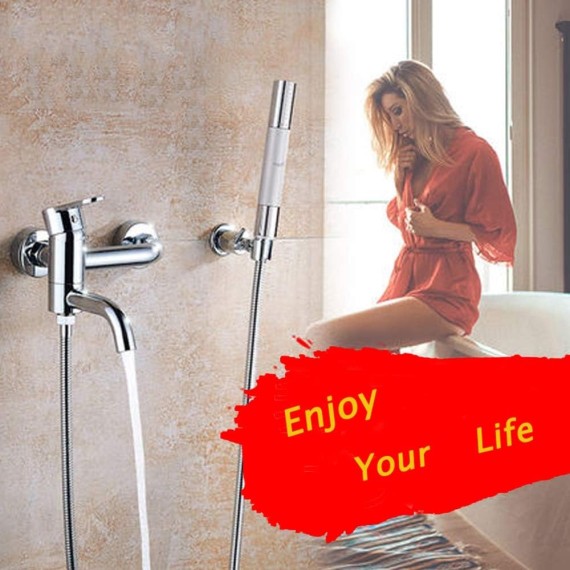 Bathroom shower, Chrome Bathtub Faucet with Hand Shower Wall Mounted Brass Bathroom Faucet Single Handle 3 Holes Bath Shower Mixer Tap