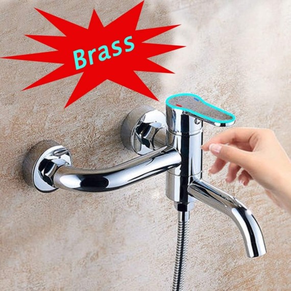Bathroom shower, Chrome Bathtub Faucet with Hand Shower Wall Mounted Brass Bathroom Faucet Single Handle 3 Holes Bath Shower Mixer Tap