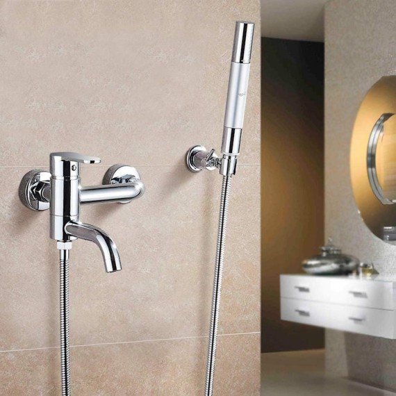 Bathroom shower, Chrome Bathtub Faucet with Hand Shower Wall Mounted Brass Bathroom Faucet Single Handle 3 Holes Bath Shower Mixer Tap