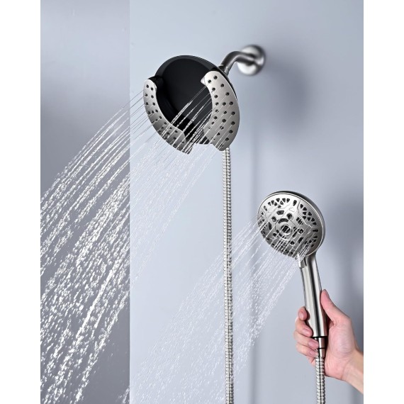 2.5GPM Shower Heads with Handheld Spray Combo: 7.2" Rainfall Shower Head & Hand Held Shower Head 2-IN-1 Shower Head with 60" Rotatable Stainless Steel Hose Nickel, Shower Trim Systems