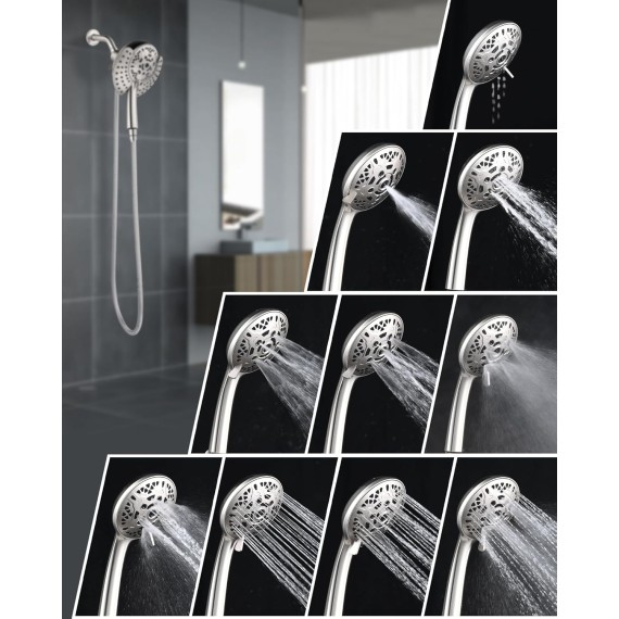2.5GPM Shower Heads with Handheld Spray Combo: 7.2" Rainfall Shower Head & Hand Held Shower Head 2-IN-1 Shower Head with 60" Rotatable Stainless Steel Hose Nickel, Shower Trim Systems