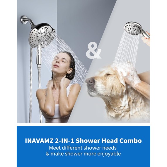 2.5GPM Shower Heads with Handheld Spray Combo: 7.2" Rainfall Shower Head & Hand Held Shower Head 2-IN-1 Shower Head with 60" Rotatable Stainless Steel Hose Nickel, Shower Trim Systems