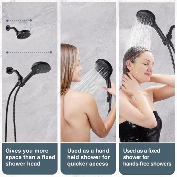 High Pressure Shower Head with Handheld, 9 Spray Settings Showerhead Built in Power Wash to Clean Tub and Pets, Extra Long 69" Hose, Adjustable Bracket, Oil-Rubbed Bronze