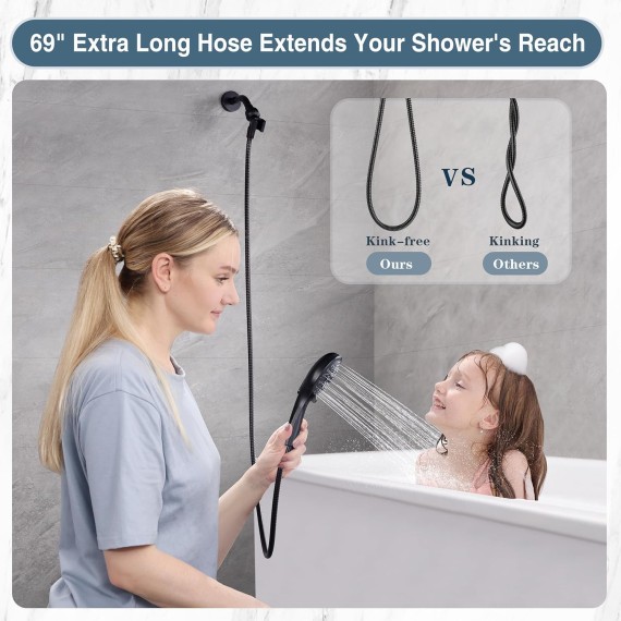 High Pressure Shower Head with Handheld, 9 Spray Settings Showerhead Built in Power Wash to Clean Tub and Pets, Extra Long 69" Hose, Adjustable Bracket, Oil-Rubbed Bronze