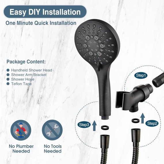 High Pressure Shower Head with Handheld, 9 Spray Settings Showerhead Built in Power Wash to Clean Tub and Pets, Extra Long 69" Hose, Adjustable Bracket, Oil-Rubbed Bronze