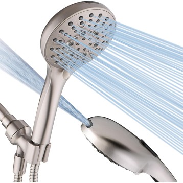 High Pressure Shower Head with Handheld, 9 Spray Settings Showerhead Built in Power Wash to Clean Tub and Pets, Extra Long 69" Hose, Adjustable Bracket, Brushed Nickel