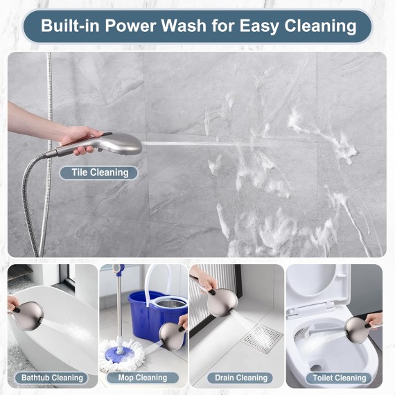 High Pressure Shower Head with Handheld, 9 Spray Settings Showerhead Built in Power Wash to Clean Tub and Pets, Extra Long 69" Hose, Adjustable Bracket, Brushed Nickel