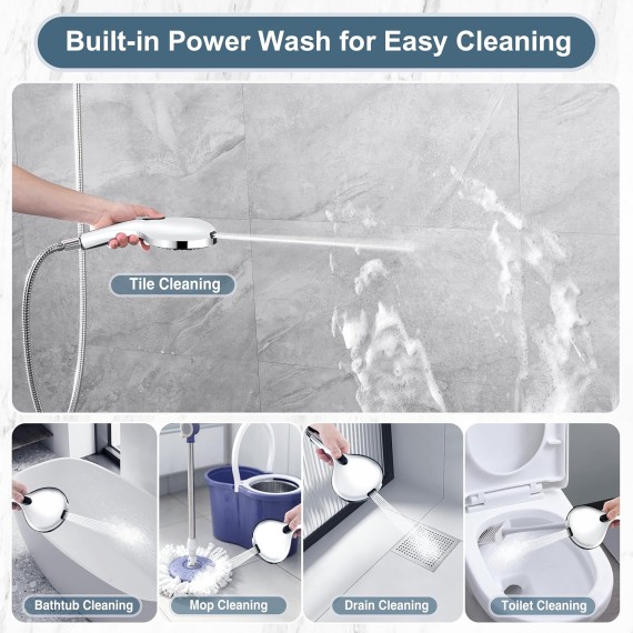 High Pressure Shower Head with Handheld, 9 Spray Settings Showerhead Built in Power Wash to Clean Tub and Pets, Extra Long 69" Hose, Adjustable Bracket, Chrome