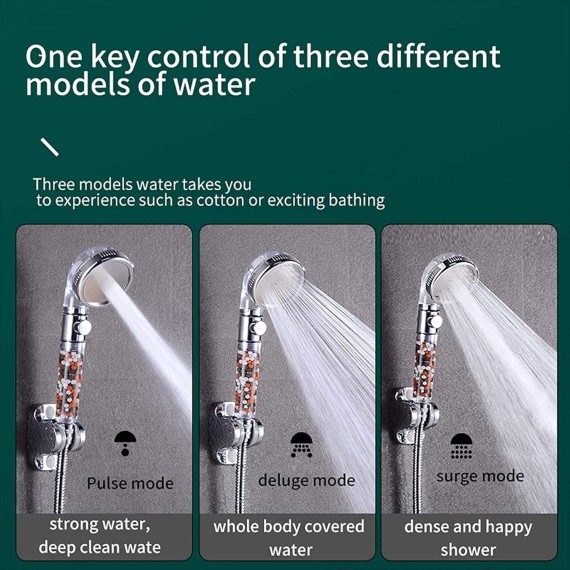 Bathroom 3 Modes High Pressure Shower Head with On/Off Switch Stop Button Water Saving Ionic Mineral Anion Handheld Showerheads