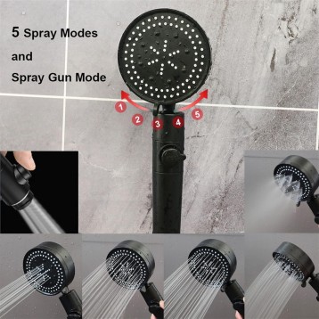 Black Shower Head 5 Modes Adjustable 360 Degrees Rotating with Stop Button Bathroom Showerhead High Pressure Filter Showers (Color : Silver)